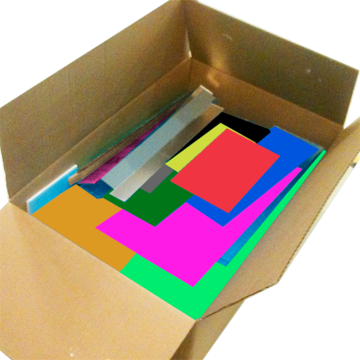 Blandad låda med rester av färgad akryl - plexiglas