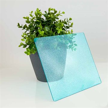 Turkosblå transparent glitter akryl 1220 x 2440 mm