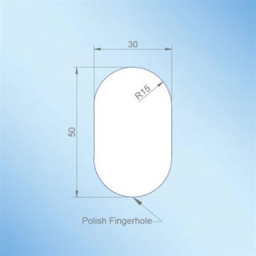 Ovalt fingerhål för glasdörr 30x50xR15