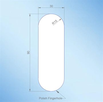 Ovalt fingerhål för glasdörr 30x90xR15