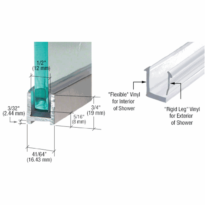 U-profil till 10 mm glas - Borstat stål look - 2,41 m - 19x16x19x2 mm