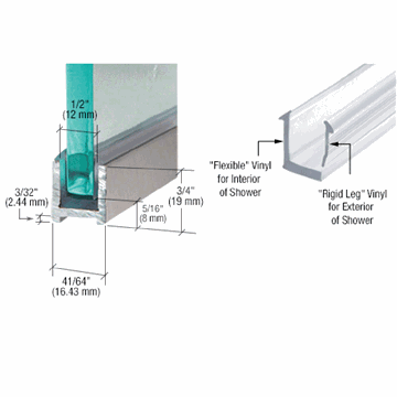 U-profil för 8 mm glas - Borstat stål - 2,41 m - 19x16x19x2
